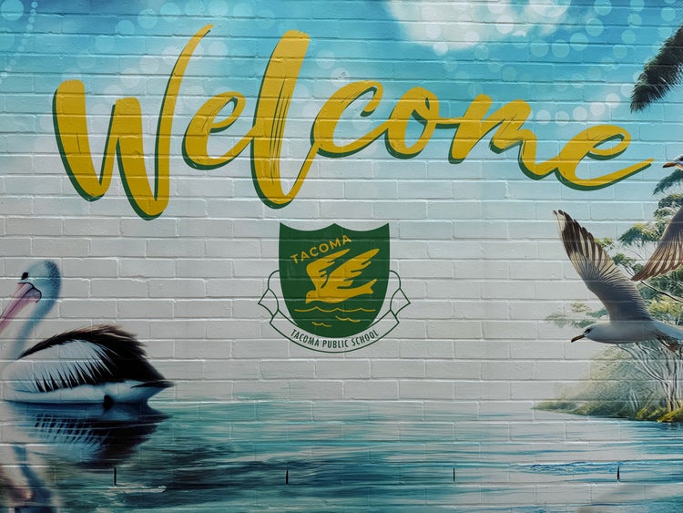 The Welcome Mural on admin building.